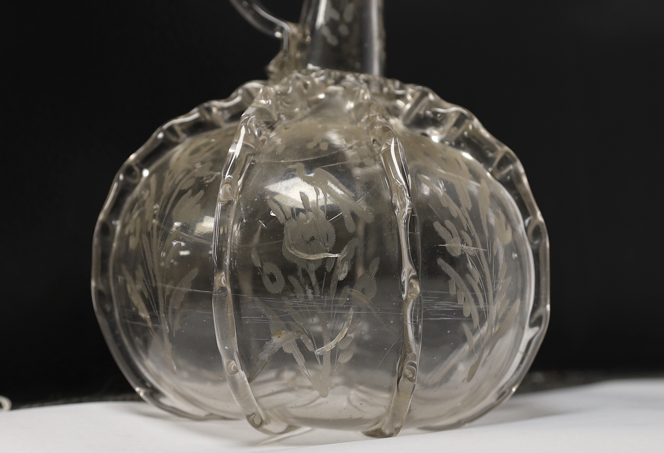 An 18th century Dutch engraved glass decanter, 24cm high